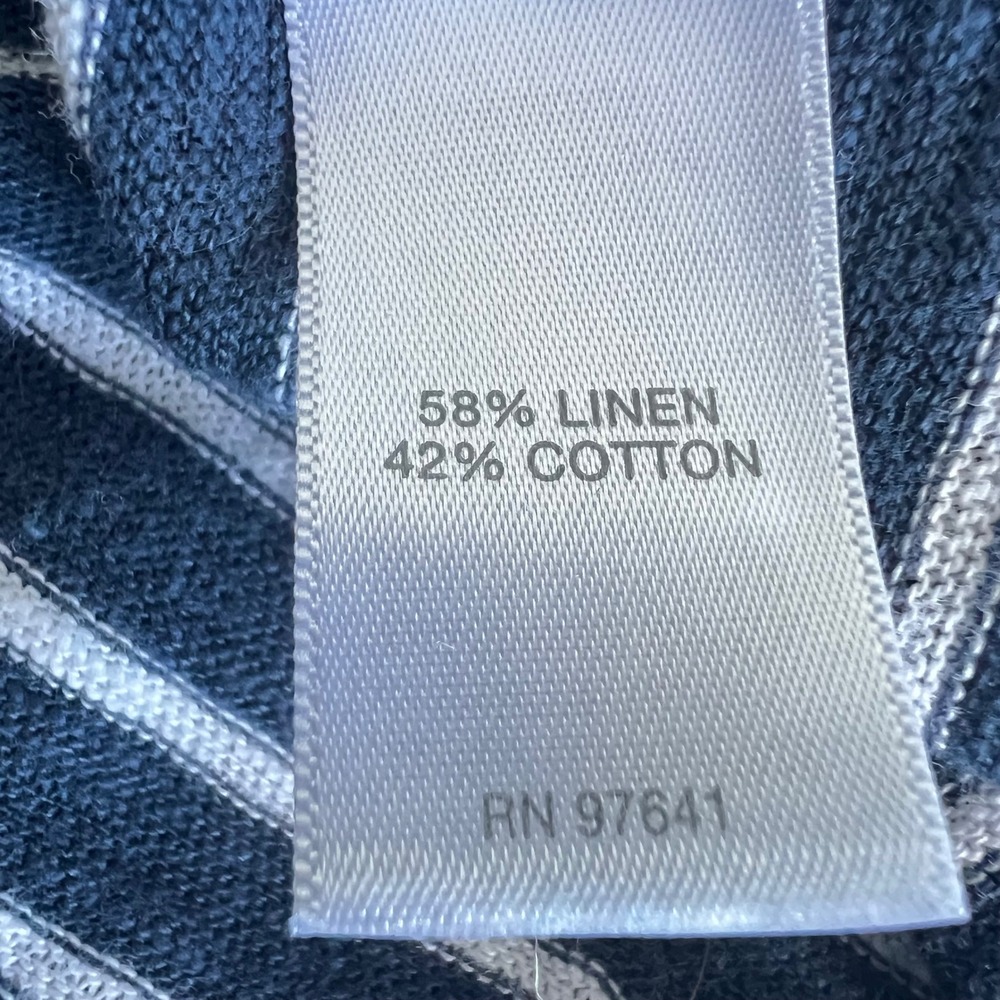 J. Jill Striped Linen Cotton Henley Hoodie Navy White Roll Tab Sleeve Small - Picture 13 of 14